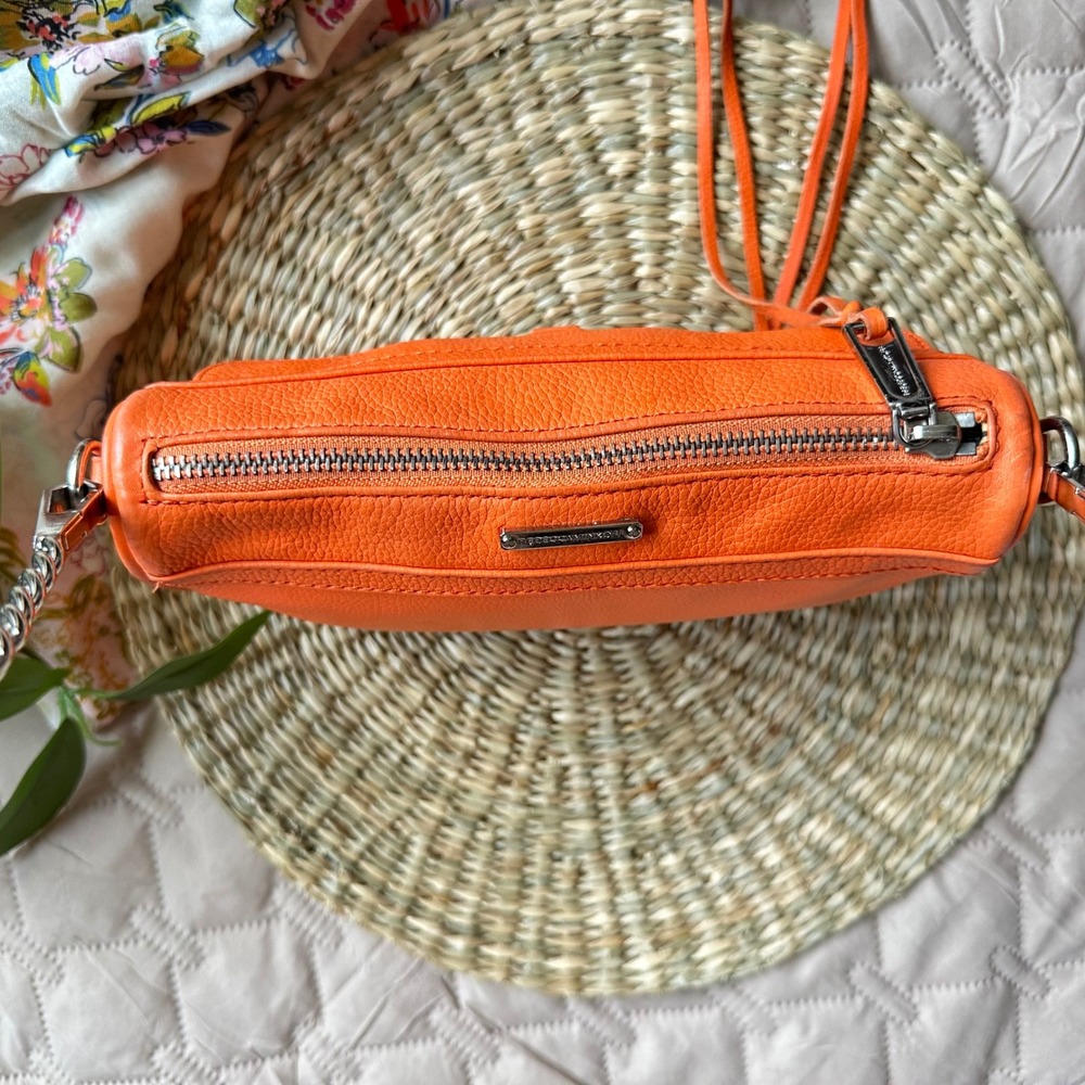 Rebecca Minkoff Mini MAC Crossbody Bag Orange Pebbled Leather Silver Hardware - Picture 3 of 10